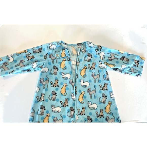 Vintage Homemade Blue Flannel Baby Bunting Cat Print Zip Snap Blanket Soft - Picture 8 of 9